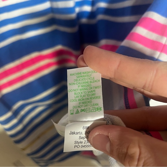 Lilly Pulitzer Lena Tiki Dress Striped Lapis Blue Pink White Gold Buttons Small - Picture 13 of 14